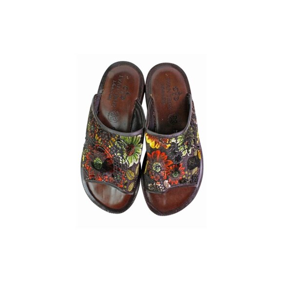 Floral Brown Italian Mens Leather Sandals Shoes